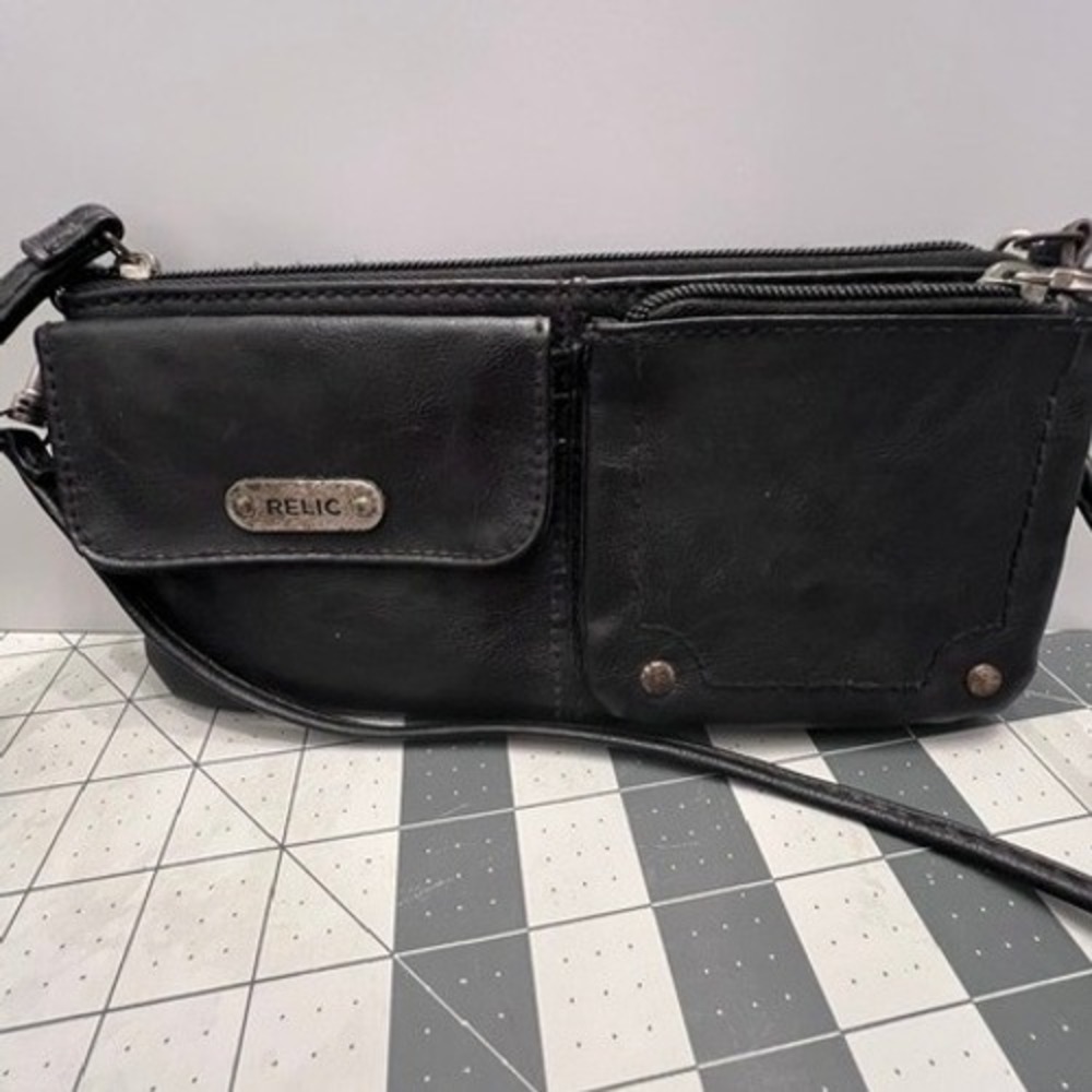 Relic Crossbody Bag Women Small Black Faux Leather Multi Pocket Utility Purse